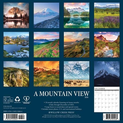 Willow Creek Press, Mountain View 2026 Wall Calendar, 12'' X 12'', 18-Month Calendar with Stapled Binding in Saudi Arabia