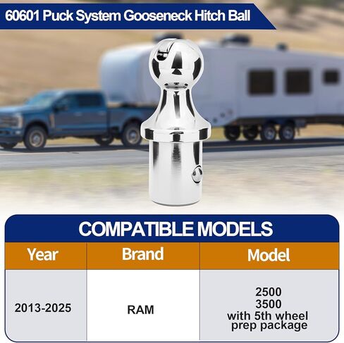 60618 Gooseneck Hitch Ball Kit, 2 5/16 Inch Puck System Gooseneck Ball for Truck Bed with 2 Gooseneck Safety Chain Anchors 30000 lbs GTW/ 7500 lbs VTW, Compatible with 2013-2024 Dodge RAM 2500 3500. in Kuwait