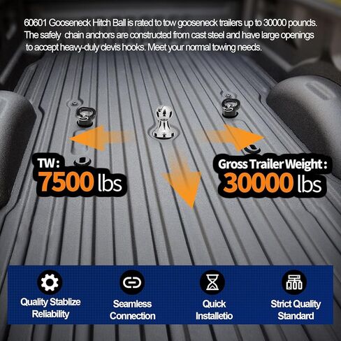 60618 Gooseneck Hitch Ball Kit, 2 5/16 Inch Puck System Gooseneck Ball for Truck Bed with 2 Gooseneck Safety Chain Anchors 30000 lbs GTW/ 7500 lbs VTW, Compatible with 2013-2024 Dodge RAM 2500 3500. in Kuwait
