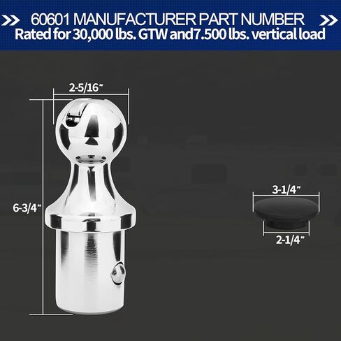 60618 Gooseneck Hitch Ball Kit, 2 5/16 Inch Puck System Gooseneck Ball for Truck Bed with 2 Gooseneck Safety Chain Anchors 30000 lbs GTW/ 7500 lbs VTW, Compatible with 2013-2024 Dodge RAM 2500 3500. in Kuwait