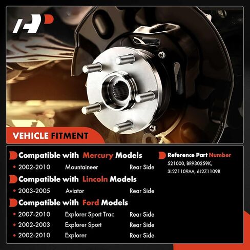 مجموعة محمل العجلة الخلفية الممتازة ومحور العجلة مع 5 عروات متوافقة مع Ford Explorer 2002-2010، Explorer Sport 2002-2003، Explorer Sport Trac 2007-2010 in Kuwait