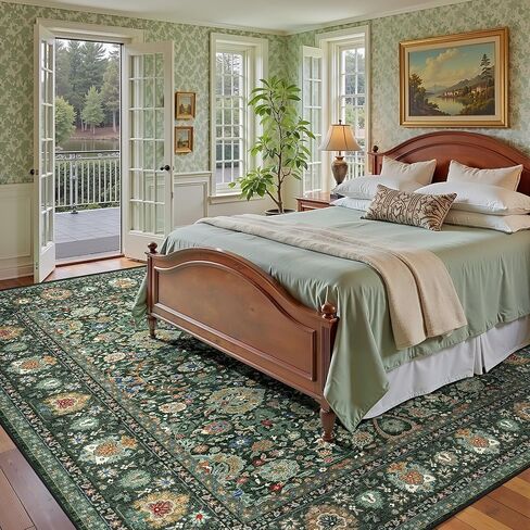 سجاد أخضر لغرفة النوم، سجاد قابل للغسل مقاس 5 × 7، سجاد بوهو عتيق شرقي كبير قابل للطي من الصوف الصناعي لغرفة المعيشة وغرفة الحضانة والنوم وغرفة اللعب للأطفال والمكتب المنزلي in Kuwait