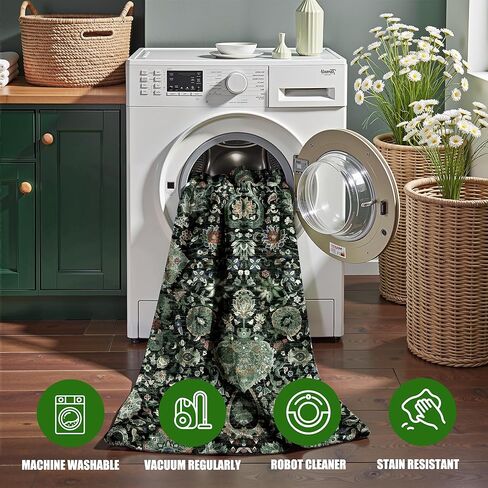 سجاد أخضر لغرفة النوم، سجاد قابل للغسل مقاس 5 × 7، سجاد بوهو عتيق شرقي كبير قابل للطي من الصوف الصناعي لغرفة المعيشة وغرفة الحضانة والنوم وغرفة اللعب للأطفال والمكتب المنزلي in Kuwait