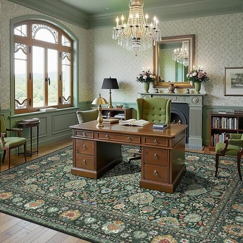 سجاد أخضر لغرفة النوم، سجاد قابل للغسل مقاس 5 × 7، سجاد بوهو عتيق شرقي كبير قابل للطي من الصوف الصناعي لغرفة المعيشة وغرفة الحضانة والنوم وغرفة اللعب للأطفال والمكتب المنزلي in Kuwait