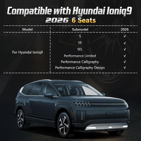 سجادات أرضية متوافقة مع Hyundai ioniq 9 2026 (6 مقاعد)، بطانة شحن مزدوجة TPE للحماية من جميع الأحوال الجوية مع ملحقات سجادات مسند الظهر متوافقة مع Hyundai ioniq9 2026 (6 مقاعد) in Saudi Arabia