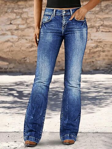 Flamingals Women's Boot Cut Jeans Trendy Tummy Control Jeans Stretch Straight Leg Skinny Jeans in Kuwait