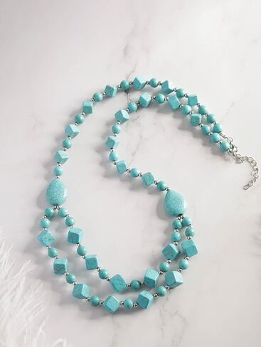 MINACHI Bohemian Chunky Vintage Created Turquoise Teadrop Beads Necklace, Boho Summer Statement Jewelry Gift for Women in Saudi Arabia