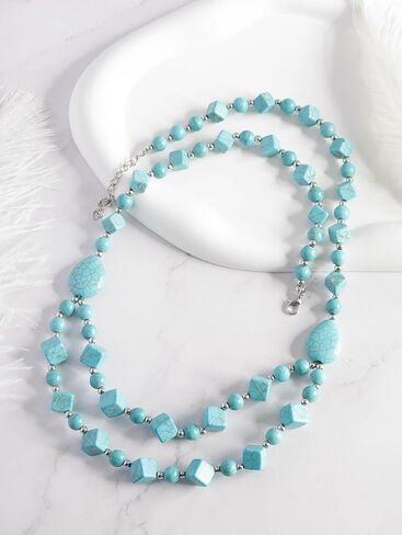 MINACHI Bohemian Chunky Vintage Created Turquoise Teadrop Beads Necklace, Boho Summer Statement Jewelry Gift for Women in Saudi Arabia
