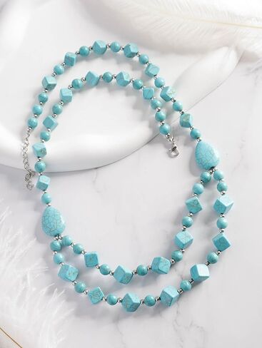 MINACHI Bohemian Chunky Vintage Created Turquoise Teadrop Beads Necklace, Boho Summer Statement Jewelry Gift for Women in Saudi Arabia