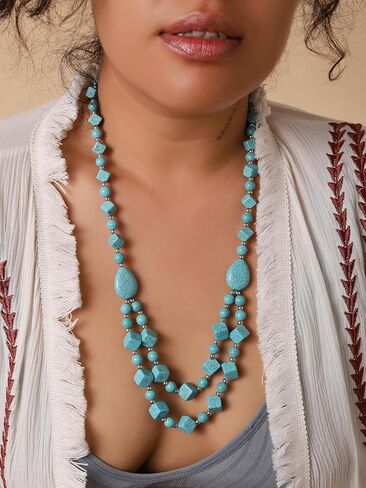 MINACHI Bohemian Chunky Vintage Created Turquoise Teadrop Beads Necklace, Boho Summer Statement Jewelry Gift for Women in Saudi Arabia