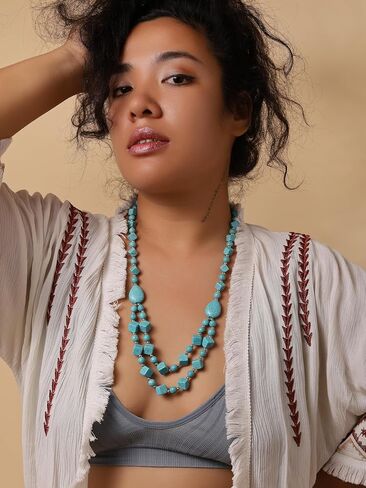 MINACHI Bohemian Chunky Vintage Created Turquoise Teadrop Beads Necklace, Boho Summer Statement Jewelry Gift for Women in Saudi Arabia