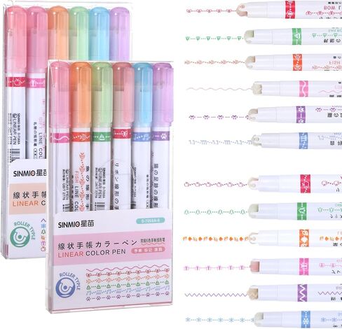 12 Pcs Magic Border Pens for Paper with 12 Different Curve Shapes, Magicborder Pen, Decorative Pens Stamp Markers for Curve Highlighter Roller-Tip Design Effortless Decorative Lines in Saudi Arabia