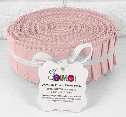 Soimoi 40Pcs Solid Pale Pink Cotton Precut Fabrics for Quilting Craft Strips 1.5 Inches Jelly Roll in Saudi Arabia
