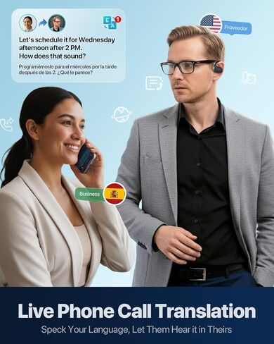 سماعات أذن للترجمة في الوقت الحقيقي من GO1، سماعات أذن لمترجم المكالمات الهاتفية مع خطاف أذن قابل للتعديل مفتوح الأذن 3 في 1 مترجم AI يدعم التعلم أثناء السفر بما في ذلك الاشتراك in Kuwait