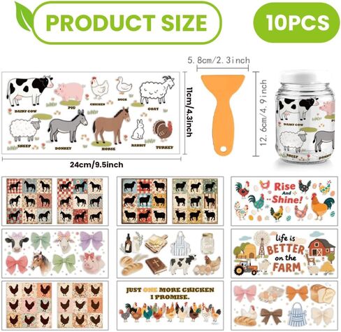 arricraft 10 قطع دجاج المزرعة موضوع PVC كأس الطباعة نقل ملصق، نمط بيض الدجاج الأشعة فوق البنفسجية كوب مقاوم للماء مجموعة ملصقات ل 16 أوقية نظارات نافذة ديكور المنزل الطباعة in Saudi Arabia