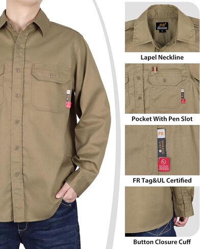 KONRECO FR Shirts for Men Fire Resistant Button Down Work Shirt 100% Cotton 6.5oz Lightweight Welding Shirts in Kuwait