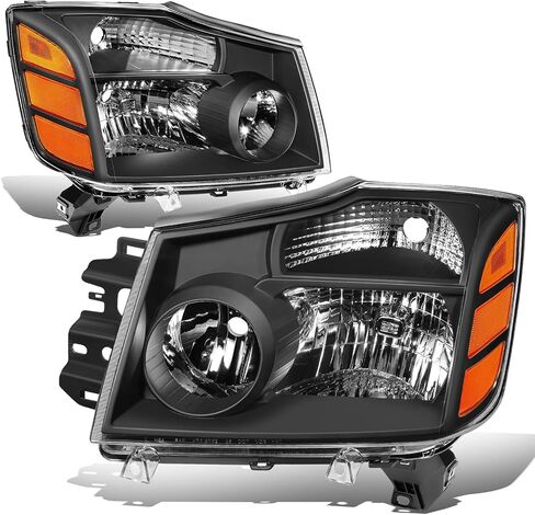 DNA MOTORING HL-OH-NARN04-BK-CL1 Pair Headlights Compatible with 04-15 Nissan Titan / 05-07 Armada,Black Housing Clear Lens/Reflector in Saudi Arabia