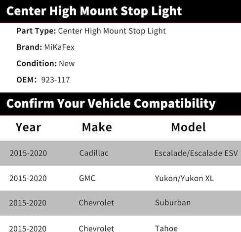 LED Third 3rd Brake Light Compatible with 2015-2020 Chevy Tahoe，Suburban/Suburban 3500 HD/High Mount Center Rear Roof Third Cargo Light Parking Light Replaces 923-116 22783104 in Kuwait