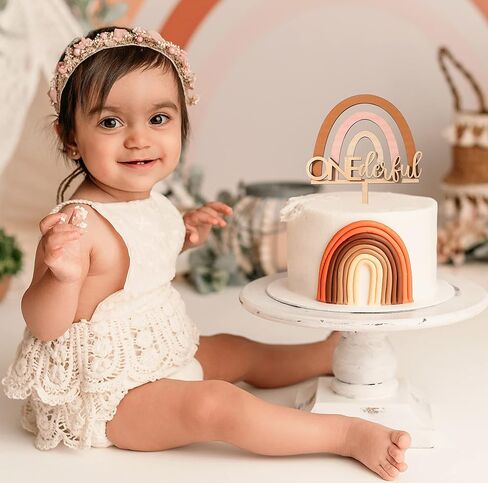 غلاف كعكة Onederful من خشب قوس قزح من Boho - ديكور عيد الميلاد الأول للأولاد والبنات، سحق الكيك، دعامات كشك الصور، الذكرى السنوية الأولى in Kuwait