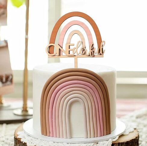 غلاف كعكة Onederful من خشب قوس قزح من Boho - ديكور عيد الميلاد الأول للأولاد والبنات، سحق الكيك، دعامات كشك الصور، الذكرى السنوية الأولى in Kuwait