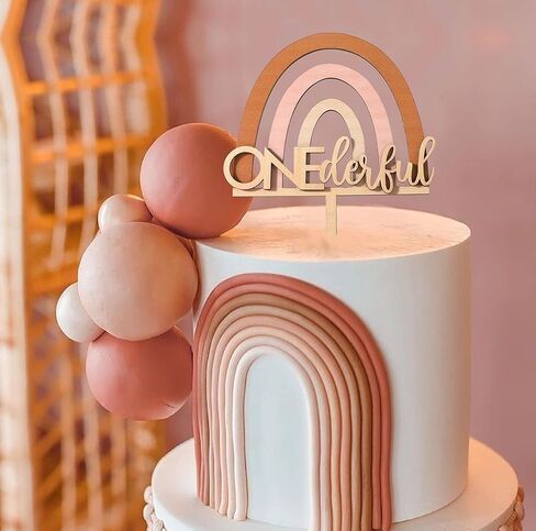غلاف كعكة Onederful من خشب قوس قزح من Boho - ديكور عيد الميلاد الأول للأولاد والبنات، سحق الكيك، دعامات كشك الصور، الذكرى السنوية الأولى in Kuwait