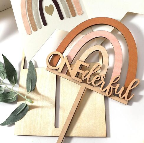 غلاف كعكة Onederful من خشب قوس قزح من Boho - ديكور عيد الميلاد الأول للأولاد والبنات، سحق الكيك، دعامات كشك الصور، الذكرى السنوية الأولى in Kuwait