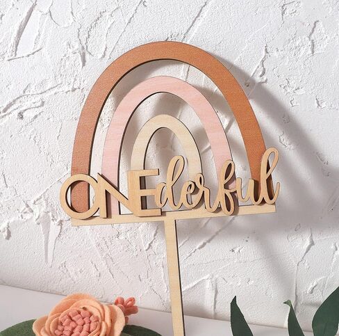 غلاف كعكة Onederful من خشب قوس قزح من Boho - ديكور عيد الميلاد الأول للأولاد والبنات، سحق الكيك، دعامات كشك الصور، الذكرى السنوية الأولى in Kuwait
