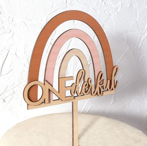 غلاف كعكة Onederful من خشب قوس قزح من Boho - ديكور عيد الميلاد الأول للأولاد والبنات، سحق الكيك، دعامات كشك الصور، الذكرى السنوية الأولى in Kuwait