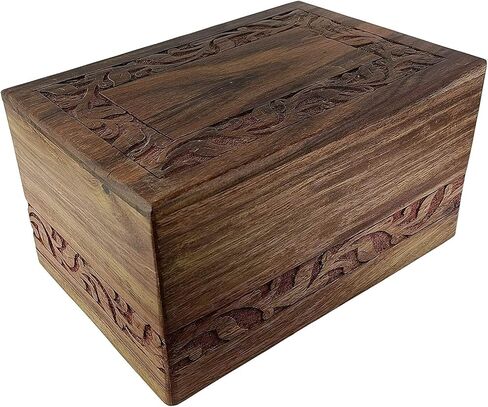 Indian Glance Wooden Urn Box - Urn for Human Ashes Funeral Cremation Urn with Hand Carved Design (X-Small) in Saudi Arabia