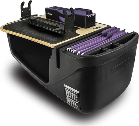 AutoExec AE-FMEF-PI-TAB-11M مكتب السيارة FileMaster ذو الكفاءة لمحطة عمل سيارتك والمكتب المحمول، طبيعي مع عاكس طاقة 400 واط وحامل للكمبيوتر اللوحي in Kuwait