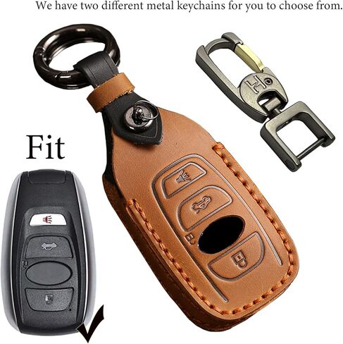 for 2023 Subaru Smart Key Case Cover, Handmade Leather Keychain Cover, With Metal Keychain for Forester Outback Crosstrek WRX Ascent BRZ Impreza Legacy Smart Key (Brown) in Saudi Arabia