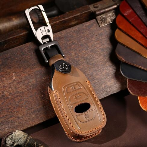 for 2023 Subaru Smart Key Case Cover, Handmade Leather Keychain Cover, With Metal Keychain for Forester Outback Crosstrek WRX Ascent BRZ Impreza Legacy Smart Key (Brown) in Saudi Arabia