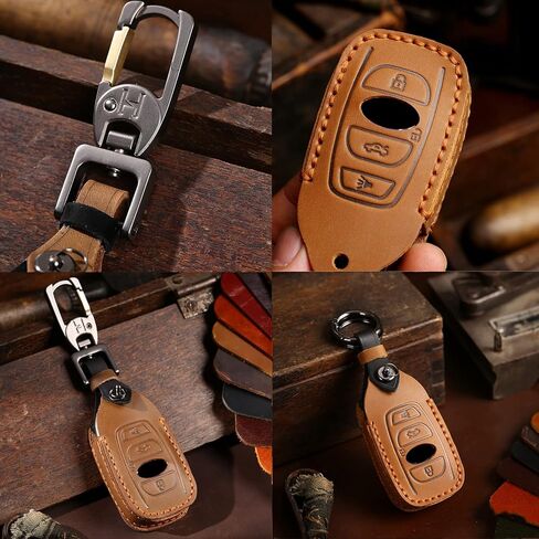 for 2023 Subaru Smart Key Case Cover, Handmade Leather Keychain Cover, With Metal Keychain for Forester Outback Crosstrek WRX Ascent BRZ Impreza Legacy Smart Key (Brown) in Saudi Arabia
