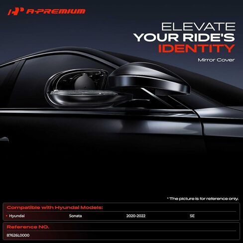 غطاء مرآة الرؤية الخلفية لجانب الركاب A-Premium - متوافق مع Hyundai Sonata 2020 2021 2022 - أسود أملس، بدون فتحة إشارة الانعطاف in Kuwait