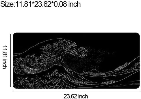 Large Mouse Pad with Sea Wave, Non-Slip Rubber Base for Smooth Mouse Control, Spacious Desk Mat for Keyboard and Mouse, Home Office Workstation Use, 11.81x23.62 Inches, Black in Saudi Arabia