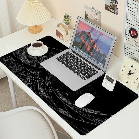 Large Mouse Pad with Sea Wave, Non-Slip Rubber Base for Smooth Mouse Control, Spacious Desk Mat for Keyboard and Mouse, Home Office Workstation Use, 11.81x23.62 Inches, Black in Saudi Arabia
