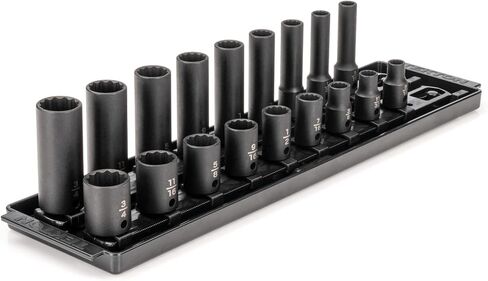 TEKTON 3/8 Inch Drive 12-Point Impact Socket Set with Rails, 68-Piece (1/4-1 in., 6-24 mm) | SID91219 in Saudi Arabia