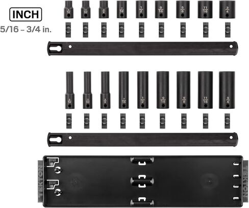 TEKTON 3/8 Inch Drive 12-Point Impact Socket Set with Rails, 68-Piece (1/4-1 in., 6-24 mm) | SID91219 in Saudi Arabia