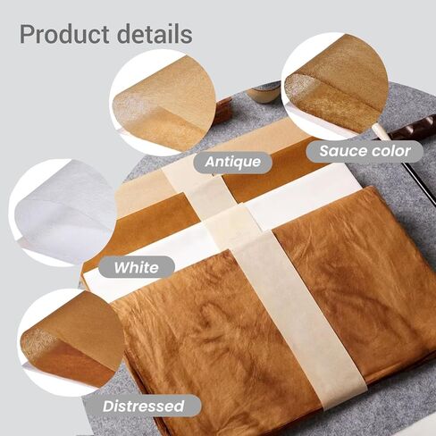 100 PCS Ancient Bamboo Pulp Handmade Cicada Wing Rice Paper - Antique Distressed, Vegetation Dyed Semi-Raw for Calligraphy, Painting & Crafts - 13.8x16.5 Inches (Antique, 13.8 × 16.5in) in Saudi Arabia