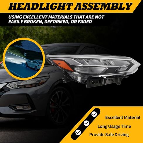 Passenger Side Headlight Assembly Compatible with 2020 2021 2022 Sentra SR/S/SV Headlamp 26010-6LB5A NI2503277 (Right) in Saudi Arabia