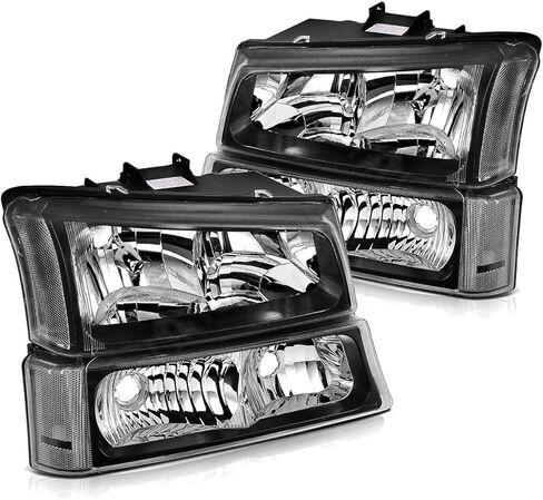 مجموعة المصابيح الأمامية متوافقة مع 03-06 Chevy Silverado Avalanche 07 Silverado Classic Driver وجانب الركاب، مصباح مصد الإشارة كروم شفاف in Saudi Arabia