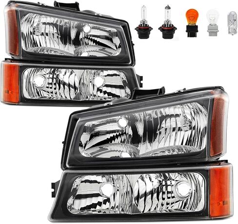 مجموعة المصابيح الأمامية متوافقة مع 03-06 Chevy Silverado Avalanche 07 Silverado Classic Driver وجانب الركاب، مصباح مصد الإشارة كروم شفاف in Kuwait