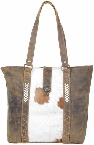 Myra Bag Oromos Upcycled Canvas & Cowhide Leather Tote Bag S-1268, Brown, One_Size in Saudi Arabia