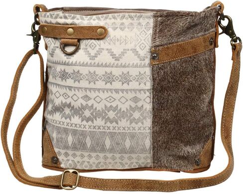 Myra Bag Oromos Upcycled Canvas & Cowhide Leather Tote Bag S-1268, Brown, One_Size in Saudi Arabia