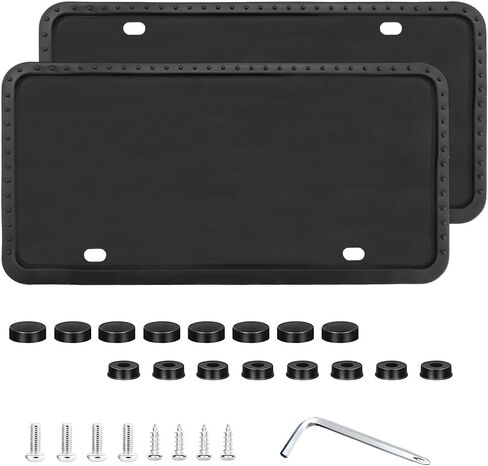 قطعتان من أغطية إطارات لوحة الترخيص المصنوعة من السيليكون، حاملات دعامات لوحة الترخيص الأمامية الخلفية الأوتوماتيكية المقاومة للصدأ والخشخشة، واقي لوحة علامة السيارة مقاوم للطقس مع أغطية مسامير للغسيل (أحمر) in Kuwait