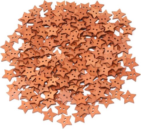 200PCS Cute Wooden Star Buttons Adorable Cartoon Star 2 Holes Buttons for Skirts, Sweaters, Shirts, Gloves, Hats, Scarves, Scrapbooking Crafts Decoration, Brown in Saudi Arabia