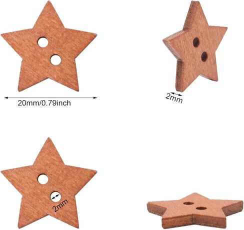 200PCS Cute Wooden Star Buttons Adorable Cartoon Star 2 Holes Buttons for Skirts, Sweaters, Shirts, Gloves, Hats, Scarves, Scrapbooking Crafts Decoration, Brown in Saudi Arabia