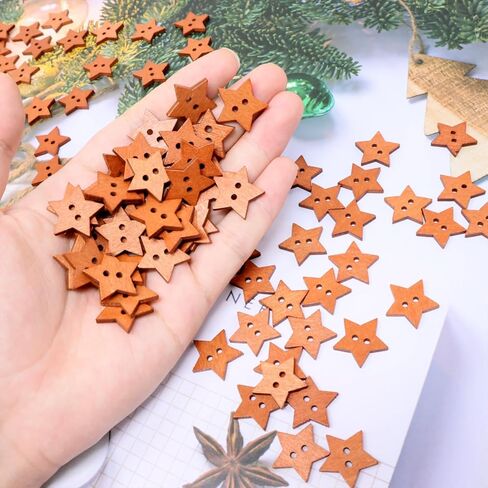 200PCS Cute Wooden Star Buttons Adorable Cartoon Star 2 Holes Buttons for Skirts, Sweaters, Shirts, Gloves, Hats, Scarves, Scrapbooking Crafts Decoration, Brown in Saudi Arabia