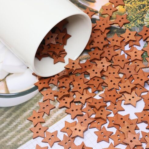 200PCS Cute Wooden Star Buttons Adorable Cartoon Star 2 Holes Buttons for Skirts, Sweaters, Shirts, Gloves, Hats, Scarves, Scrapbooking Crafts Decoration, Brown in Saudi Arabia