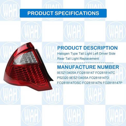 Halogen Type Tail Light Left Driver Side Compatible With 2010 2011 2012 Ford Fusion Rear Lamp Rear TailLight Replacement 9E5Z13405A FO2818147 in Saudi Arabia